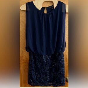 NWT Scarlett Sleeveless Fit & Flare Blouson Mini Dress BLUE Sequin 16 Cocktail